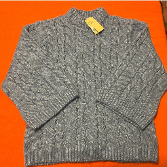 H&M blue oversized long alpaca wool blend cable-knit chunky sweater tunic NWT - Picture 3 of 11